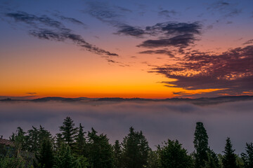 Sunrise over Val d'Orcia in Tuscany