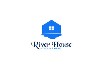 River house logo design vector. property, real estate, and buildings logo.