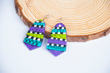 Colorful summer fashion earrings of polymer clay.