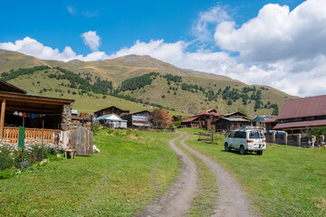 Fototapeta na wymiar View of the remote Tusheti village of Diklo, Georgia