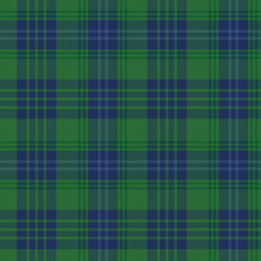 Green and blue tartan plaid. Scottish pattern fabric swatch close-up. 