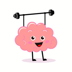 Vector illustration of pink color smile brain weights on white background. Very strong cartoon brain concept