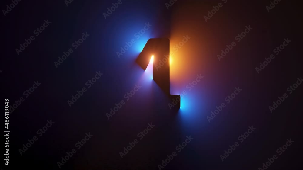 Aufkleber 3d animated countdown, numbers from one to ten appear in the dark, illuminated with yellow blue grad
