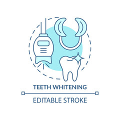 Teeth whitening turquoise concept icon. Cosmetic dentistry abstract idea thin line illustration. Improving teeth color. Isolated outline drawing. Editable stroke. Arial, Myriad Pro-Bold fonts used