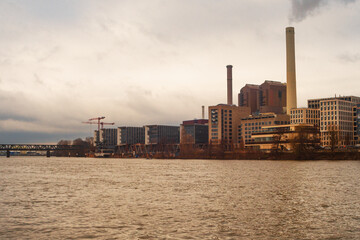 FRANKFURT(MAIN),GERMANY - JANUARY 23,2022:Westhafen This is the big power plant of the company Mainova,which supplies the city with power.