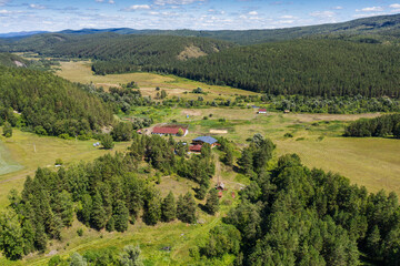 Naklejka premium South Urals. Tourist base Sukhov Kluch in the summer.