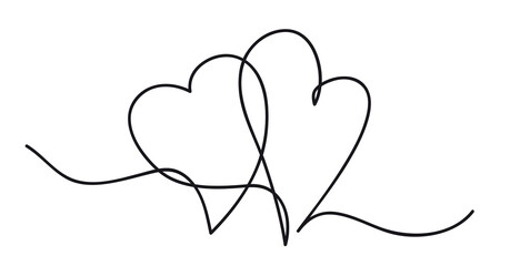 Hearts. Continuous line art drawing. Friendship and love concept. Best friend forever. Black and white vector illustration.