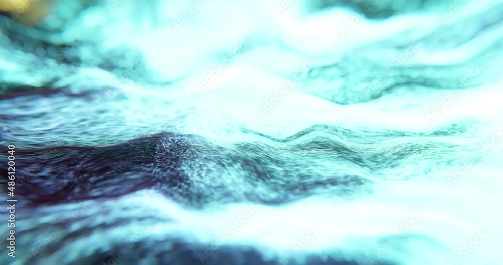 Poster dynamic particles flowing wave with bokeh on dark background. 4k loop