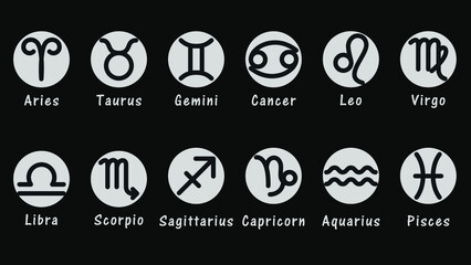 zodiac symbols collection on dark background