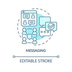 Messaging turquoise concept icon. Live chat. Users communication. UCaaS functions abstract idea thin line illustration. Isolated outline drawing. Editable stroke. Arial, Myriad Pro-Bold fonts used