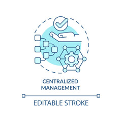 Centralized management turquoise concept icon. Network building. UCaaS advantages abstract idea thin line illustration. Isolated outline drawing. Editable stroke. Arial, Myriad Pro-Bold fonts used