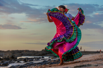 Woman wearing traditional Costa Rican, Guanacaste regional dress - 486120621