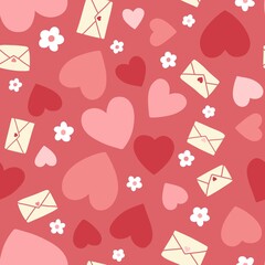 Seamless pattern with heart, flower, mail, post