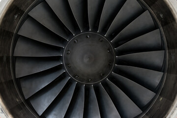 close front view of a jet plane turbine reactor