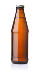 Front view of small brown unlabeled glass beer bottle