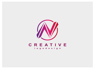 Obraz premium Abstract Initial Letter N Logo. Geometric Shape Letter N inside Circle isolated on White Background. Usable for Business, Branding and Technology Logos. Flat Vector Icon Design Template Element