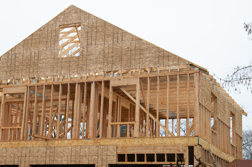 construction of a new plywood house frame window building wall