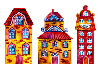 Fairy tale houses palaces yellow and red