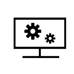 computer screen with gears in black and white