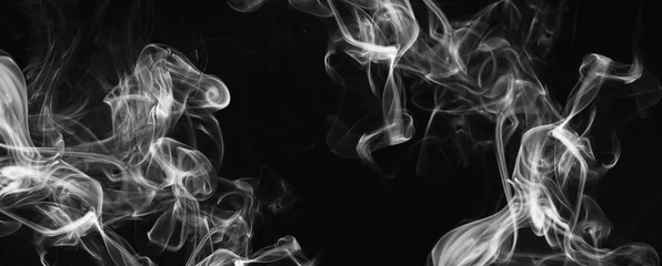 Rolgordijnen Abstract White smoke blot on black horizontal long background. © Liliia