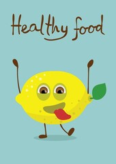 Cute lemon character with happy face expressions