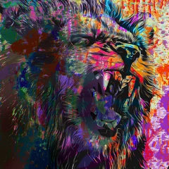 Deurstickers lion head with creative colorful abstract elements on dark background © reznik_val