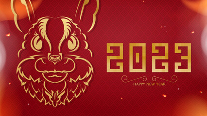 2023 happy new year banner in red and yellow colors. Flat style.