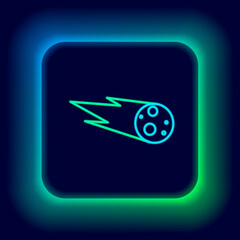 Glowing neon line Comet falling down fast icon isolated on black background. Colorful outline concept. Vector