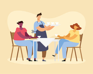 coffee shop water and clients