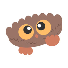 Little Cute Bird Owl with big eyes waving with his leg