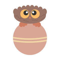 Little Cute Bird Owl with big eyes on the big ball