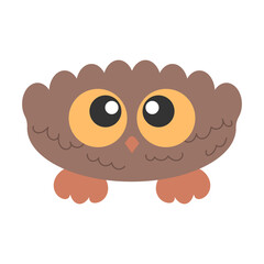 Little Cute Bird Owl with big eyes looking forward