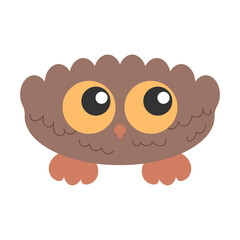 Little Cute Bird Owl with big eyes looking right