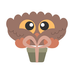 Little Cute Bird Owl with big eyes with present