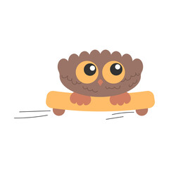 Little Cute Skater Bird Owl with big eyes riding on his skate