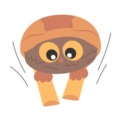 Little Cute Skier Bird Owl with big eyes skiing with a helmet