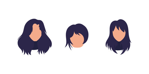 Set of faces Women of different nationalities. Isolated. Vector.