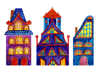 fairy houses palaces in watercolor technique
