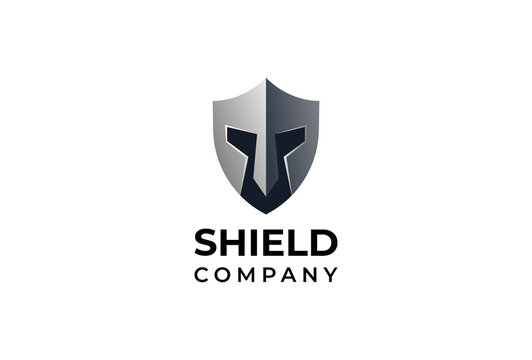 Spartan shield logo. shield and spartan warrior helmet combination, usable for technolgy, security and company logos, vector illustration