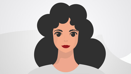 Banner with a woman close-up. Strong girl on, front view. Vector.