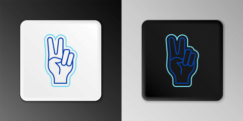 Line Hand showing two finger icon isolated on grey background. Hand gesture V sign for victory or peace. Colorful outline concept. Vector