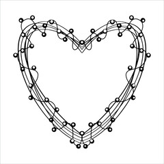 Vector hand drawn frame with hearts isolated on white background. Silhouette wreath of hearts. Doodle style frames for monograms, Valentine's Day greeting cards, invitations, logos.