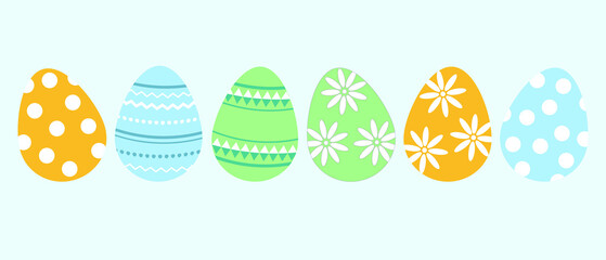 Set of orange, blue, green eggs.