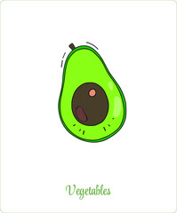 Healthy vegetables. Avocado from a set of healthy food. Vector food. Gardening cooking and green hobbies. Transparent separate background.