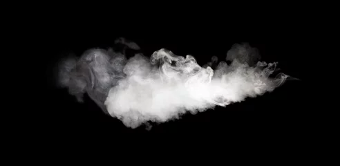 Rolgordijnen Abstract White smoke blot on black horizontal long copy space background. © Liliia