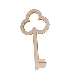 Illustration of a metallic golden key, 3D rendering.