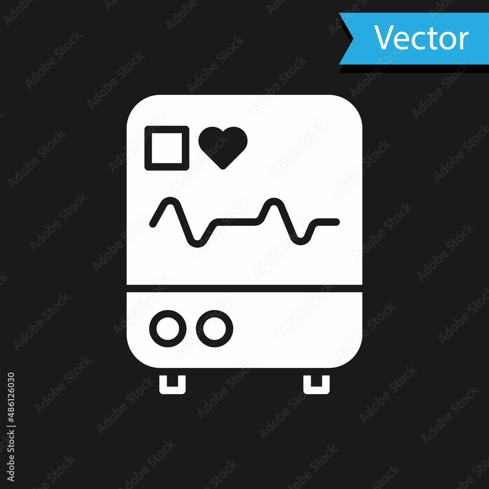 Poster white computer monitor with cardiogram icon isolated on black background. monitoring icon. ecg monit