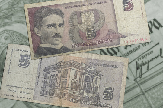 Vintage Kingdom Of Yugoslavia 5 Banknotes