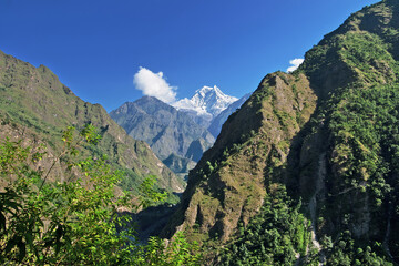 Mountain landscape of the Himalayas. Manaslu mountain in the Himalayas, Nepal