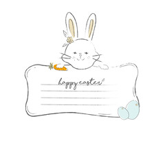 Happy easter greeting card. Handwritten easter quote and hand drawn rabbit for design card, invitation, t-shirt, book, banner, poster, scrapbook, album etc, Easter Eggs 